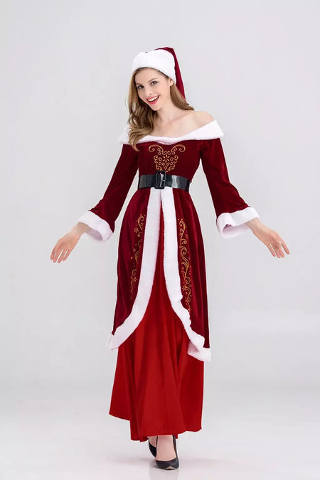 Traje de papai noel feminino masculino vestido de elfo de natal unissex roupa de festa adulto terno de natal desempenho de palco festivo role play wear
