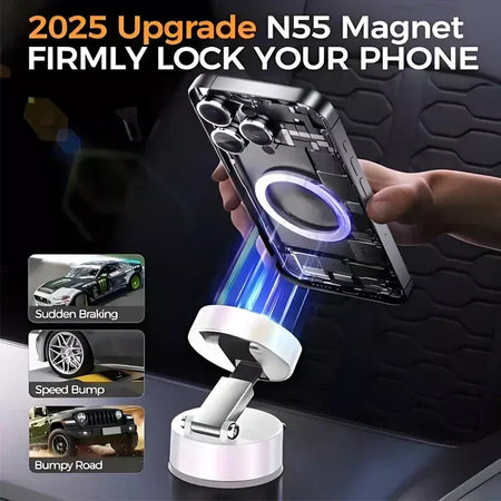 Suporte de telefone ultra magnético dobrável, suporte de telefone para painel de carro, rotação de 360 graus, ventosa a vácuo, suporte gps