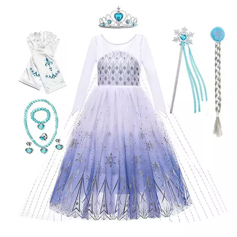 Crianças elsa traje menina aniversário malha vestido de princesa crianças cosplay neve rainha desempenho fantasia noite roupas de halloween