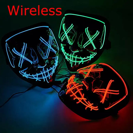 Neon sem fio led máscara de purga brilho no escuro cosplay máscara de terror halloween masquerade festa máscaras brilhantes engraçado vestir-se