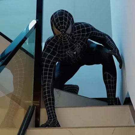 Anime super-herói toby preto veneno homem aranha cosplay macacão apertado halloween cosplay traje de aranha preta