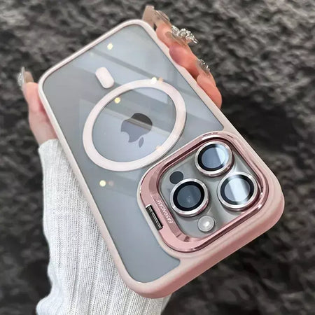 Luxo magnético à prova de choque caso telefone para iphone 16 15 14 13 12 11 17 pro max para magsafe funda suporte lente vidro protetor capa