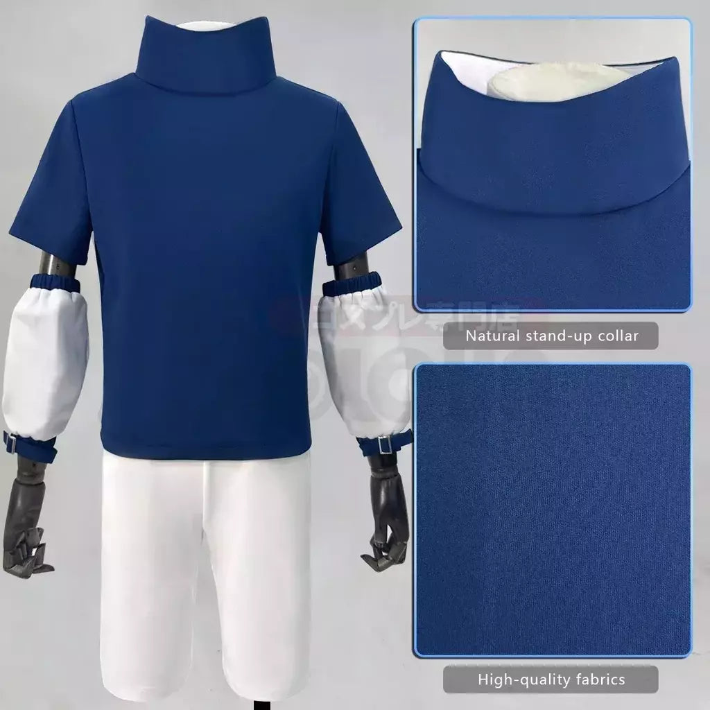 HOLOUN Anime Uchiha Sasuke Cosplay haut bleu curto blanc Cos Convention adulto Versão unissex Halloween cadeau de Noël