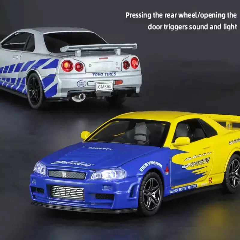 1:32 gtr r34 skyline simulação de liga rápida modelo de carro diecasts & veículos de brinquedo e carros furiosos decoração brinquedos para crianças menino