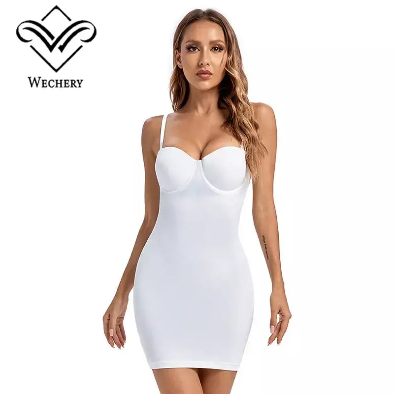 Wechery mulher roupas tubo de estiramento emagrecimento corpo shapewear controle deslizamento coxa comprimento roupa interior branco festa à noite vestidos midi