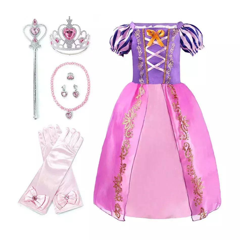 Crianças rapunzel vestido crianças festa emaranhado traje meninas verão aniversário fantasia cosplay carnaval roupas de halloween 3-8 anos