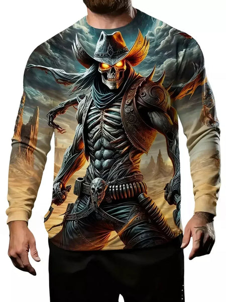 Crânio masculino gráfico t-shirts manga longa esqueleto impressão 3d rua homem t camisa outono o-pescoço casual y2k topo roupas masculinas de grandes dimensões