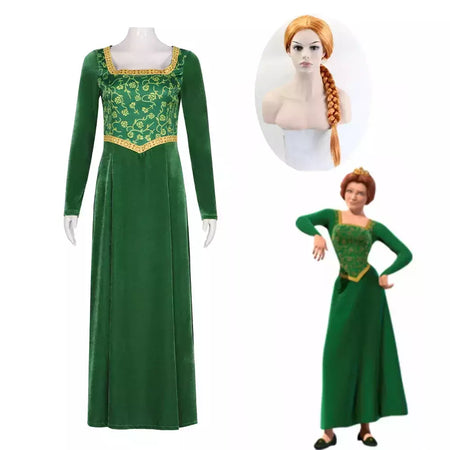 Anime princesa vestido verde fiona vestido shrek cosplay traje halloween fantasia festa terno roleplay para mulher adulta