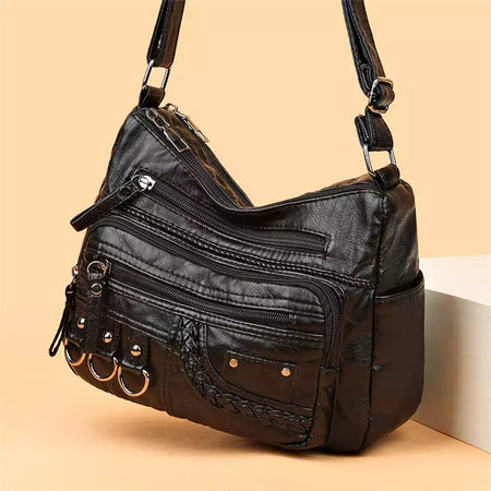 Bolsa de bolso multi couro PU vintage feminina, bolsas de ombro transversais femininas, bolsas de design de luxo, alta qualidade, 2023