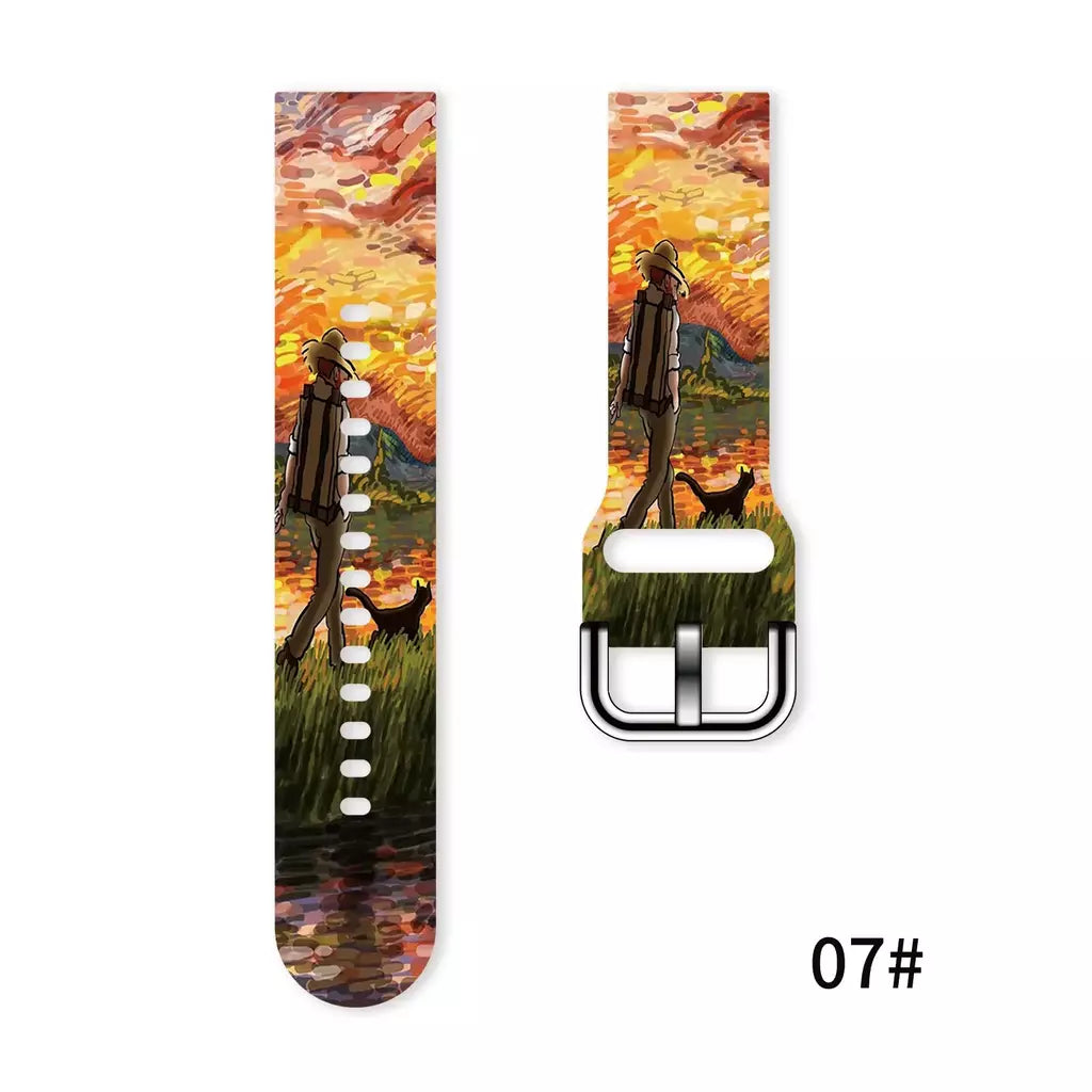 Pulseira impressa série van gogh de 20mm para samsung galaxy watch 7/6/5 40mm 44mm pulseira substituível para xiaomi huawei amazfit