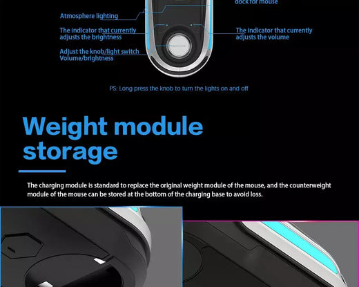 Fanxoo g-power mouse doca de carregamento sem fio para logitech g502 g502x plus gpw g903 com luz rgb botão de controle de volume do computador