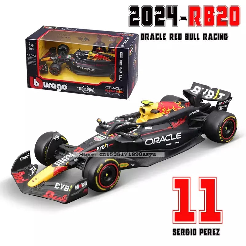 Bburago 1:43 2024 RB20 F1 Red Bull Racing TAG Heuer 2023 RB19 Miami # 1 Verstappen # 11 Brinquedo modelo fundido para carro em liga Perez
