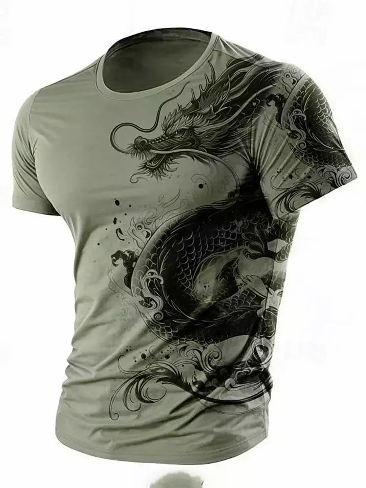 Camiseta de manga curta com estampa Dragão 3D masculina, camiseta casual diária de rua, esportes ao ar livre, moda urbana, verão