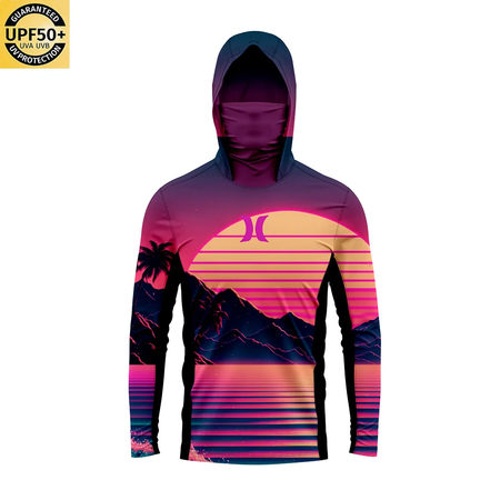 UPF 50 + proteção solar dos homens Hoodie, painéis laterais respiráveis, máscara facial respirável, manga comprida, SPF, ao ar livre, caminhadas camisas