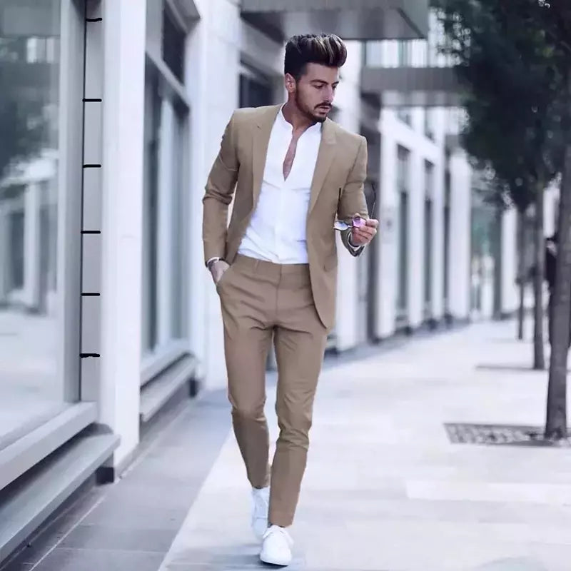 Ternos casuais masculinos de negócios para casamento, smoking masculino, terno de negócio justo, lapela de pico, Terno, traje masculino, 2 peças