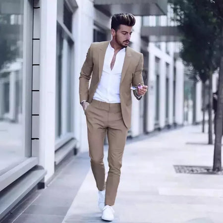 Ternos casuais masculinos de negócios para casamento, smoking masculino, terno de negócio justo, lapela de pico, Terno, traje masculino, 2 peças