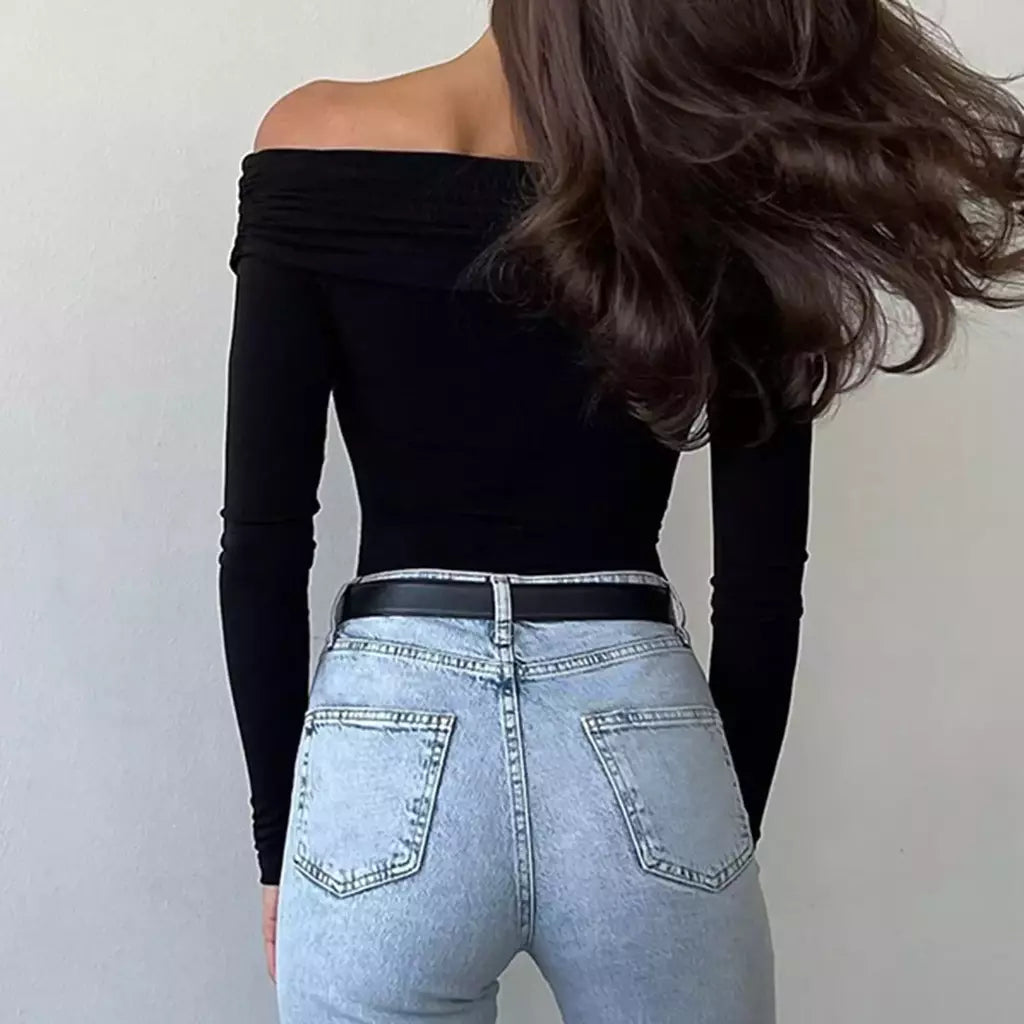 Camisas de ombro feminino, camisas curtas, frente cruzado, manga comprida, tops slim fit, roupas femininas, clubwear, streetwear feminino, moda