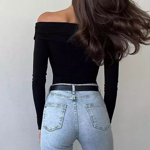 Camisas de ombro feminino, camisas curtas, frente cruzado, manga comprida, tops slim fit, roupas femininas, clubwear, streetwear feminino, moda