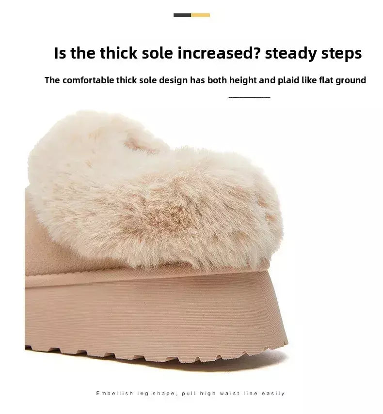 Botas de neve de fundo grosso feminino outono inverno novo estilo casual quente velo forrado pão sapato de algodão transfronteiriço