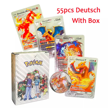 Novo 27-110 pçs cartas pokemon cartões francês inglês espanhol alemão folha de ouro silve cartões charizard vmax gx jogo coleção cartão
