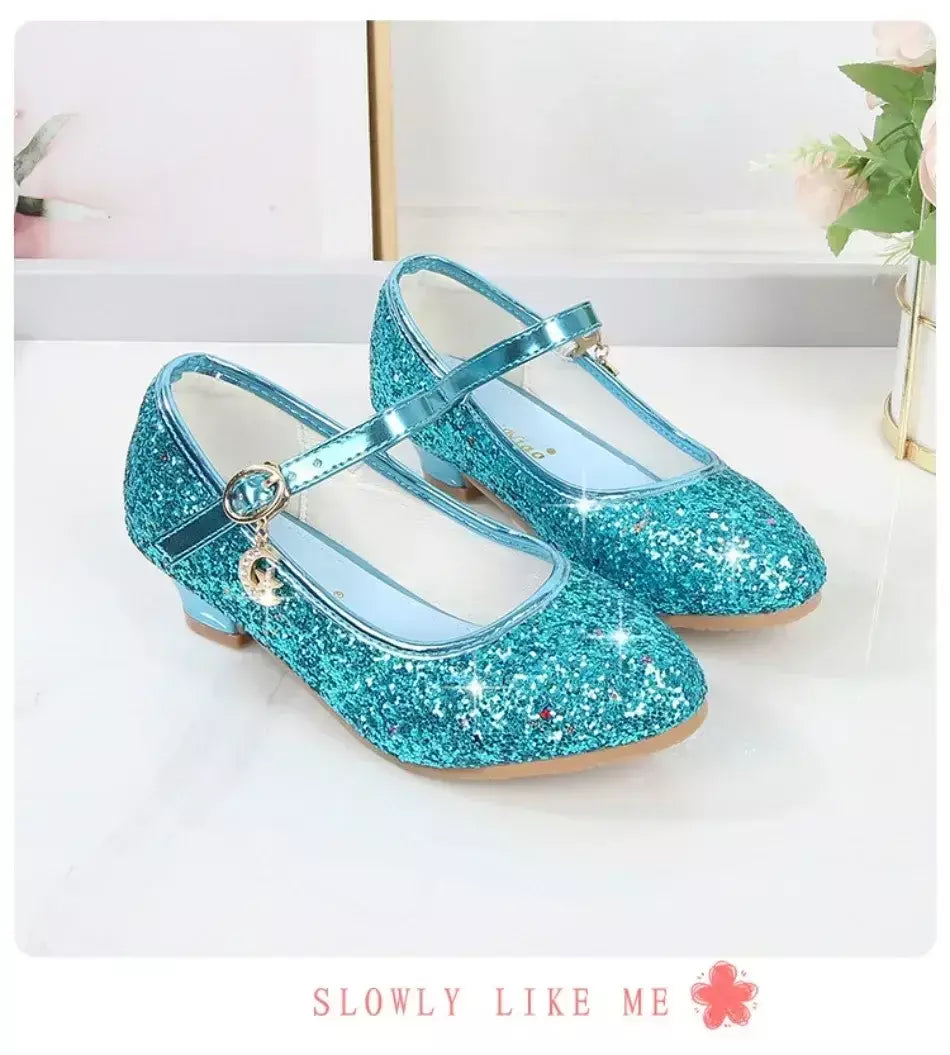 Meninas sapatos crianças salto alto glitter sandálias de cristal moda fivela crianças princesa sapato dança estudante desempenho sapatos de couro
