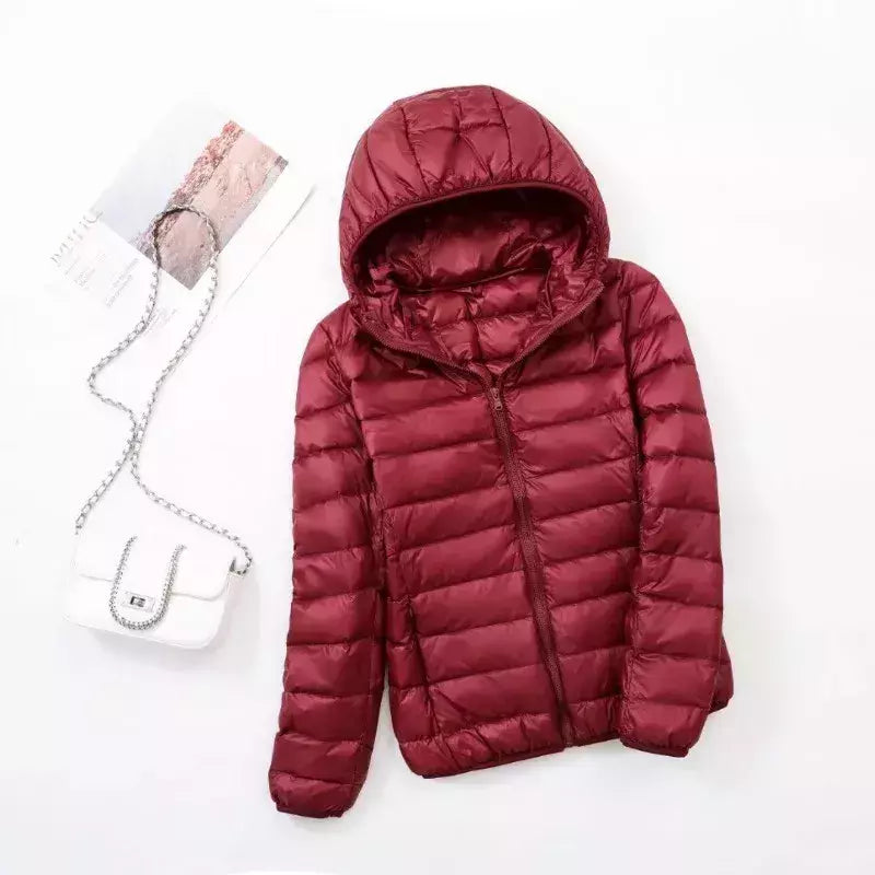 Casaco fino leve com capuz de pato para mulheres, casaco curto fino, streetwear quente, branco, plus size, casacos, outono, inverno, 2023