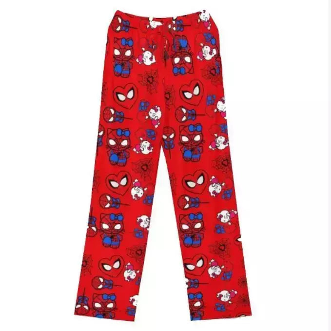 Olá kitty homem-aranha algodão solto senhoras calças de pijama calças de pijama feminino masculino dos desenhos animados sleep bottoms lounge wear menina sono
