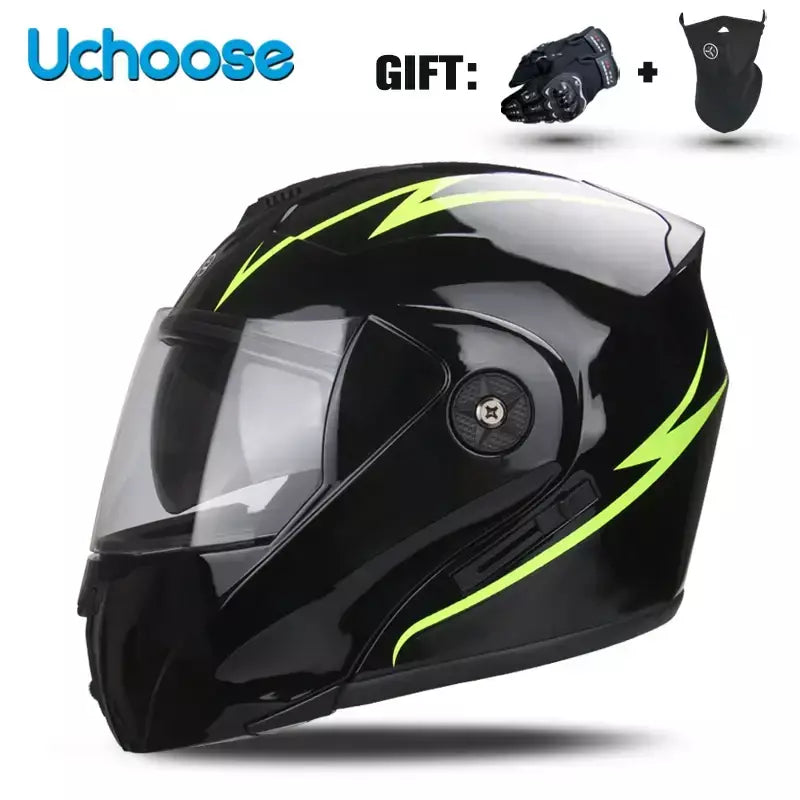 Unisex Capacete com viseira, lente dupla, seção transversal, segurança, modular, flip, capacete, certificação DOT, Uchoose