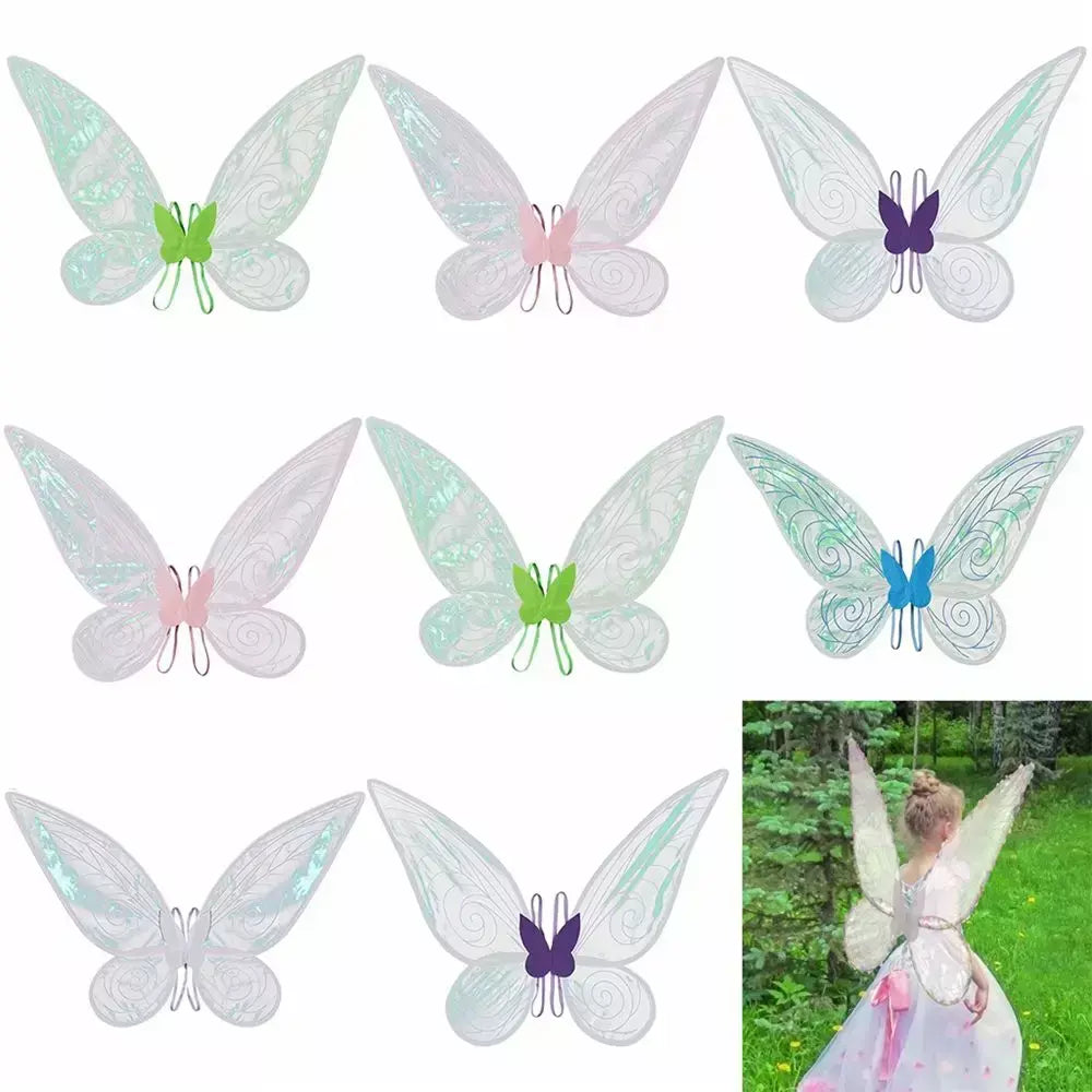 Trajes de halloween para meninas asas de fada borboleta para cosplay trajes brilho fada princesa asas festa favor acessórios