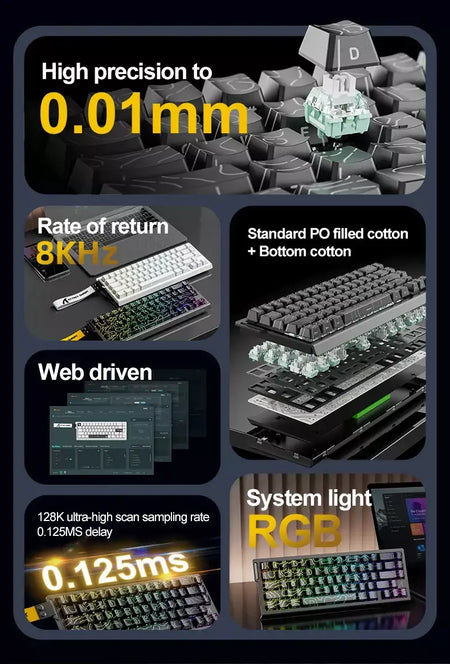 ATTACK SHARK X68HE Teclado Magnético Vermelho Com Fio Mecânico para Pro Gaming 0.01mm Trigg Rápido 8000Hz SOCD/Rs 0.125ms 128K Taxa