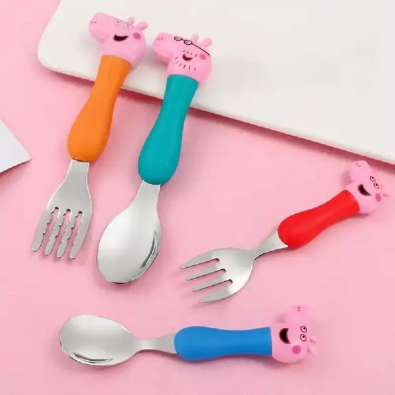 4 pçs/set talheres peppa porco unicórnio garfo colher brinquedo conjunto george festa de aniversário talheres rosa figura dos desenhos animados crianças presente para crianças