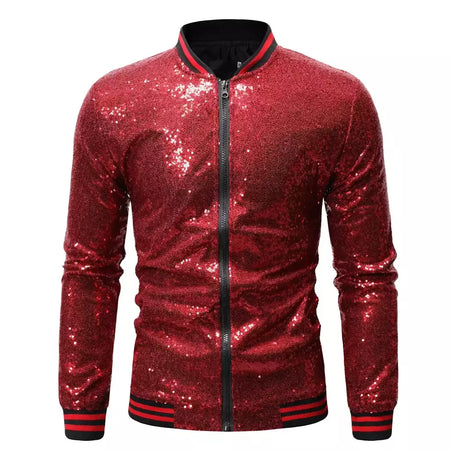 Brilhante Sequins Sparkle Bomber Jacket Homens 2023 Mais Novo Ouro Glitter Listrado Zipper Mens Jaquetas E Casacos Festa Dance Show Roupas