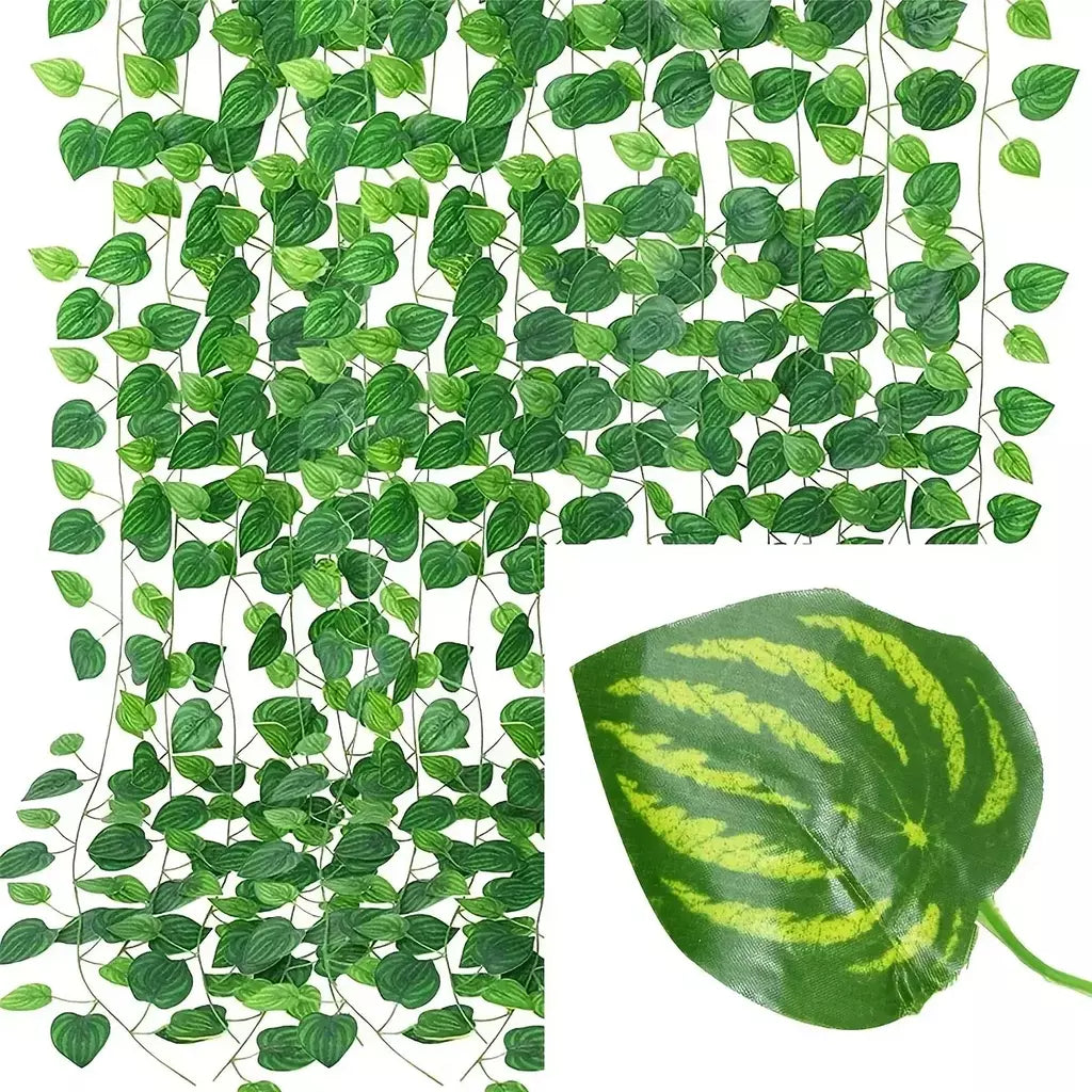 Folha de hera verde artificial rattan trepadeira folhas videira pendurado guirlanda diy flores falsas plantas para jardim festa de casamento decoração de casa