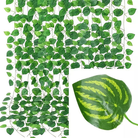 Folha de hera verde artificial rattan trepadeira folhas videira pendurado guirlanda diy flores falsas plantas para jardim festa de casamento decoração de casa