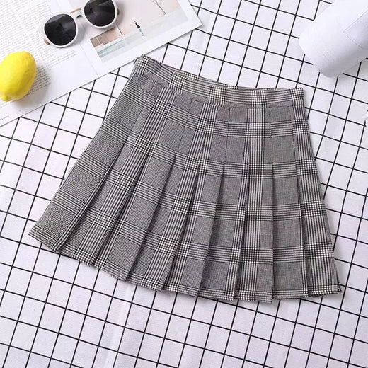 Minissaia plissada xadrez feminina, roupas pré-femininas, estética elegante e chique, linha A, estilo coreano, verão, 2022, feminina