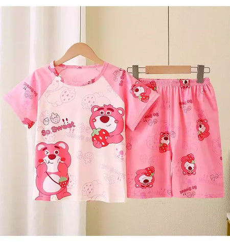 Novo verão crianças pijamas conjunto de 2 peças roupas de ar condicionado para meninos meninas bebê manga curta roupas para casa na moda