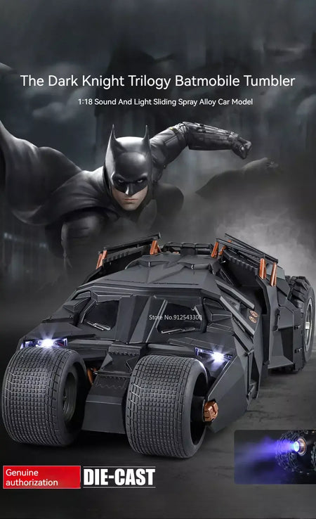 Grande escala 1:18 batmobile modelo de carro brinquedo o cavaleiro das trevas trilogia som luz deslizante spray liga veículos modelos ornamentos presentes