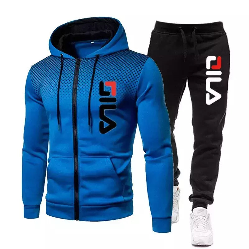 Fatos de treino e moletom de 2 peças masculinos, moletom com capuz com zíper, calça casual fitness, roupas esportivas para jogging, estampa inverno, 2022