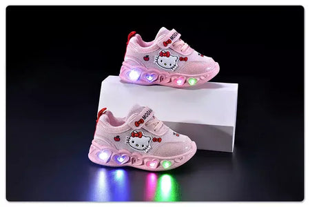 Sanrio led crianças sapatos para meninas bonito dos desenhos animados olá kitty sapatos de verão menina kawaii sapatos de fundo macio tênis casuais
