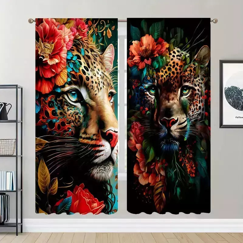 3D Printed Rose Shading Window Curtain para crianças, leão, tigre, lobo, animal, sala de estar, quarto, cozinha, porta, salão, decoração de casa