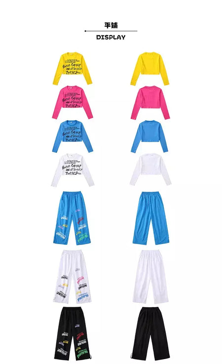 Meninas hip hop letras colheita topo graffiti joggers calças crianças k-pop roupas de dança de rua conjunto crianças menina grupo streetwear traje