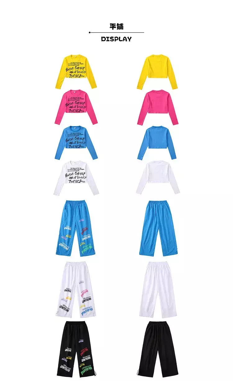 Meninas hip hop letras colheita topo graffiti joggers calças crianças k-pop roupas de dança de rua conjunto crianças menina grupo streetwear traje