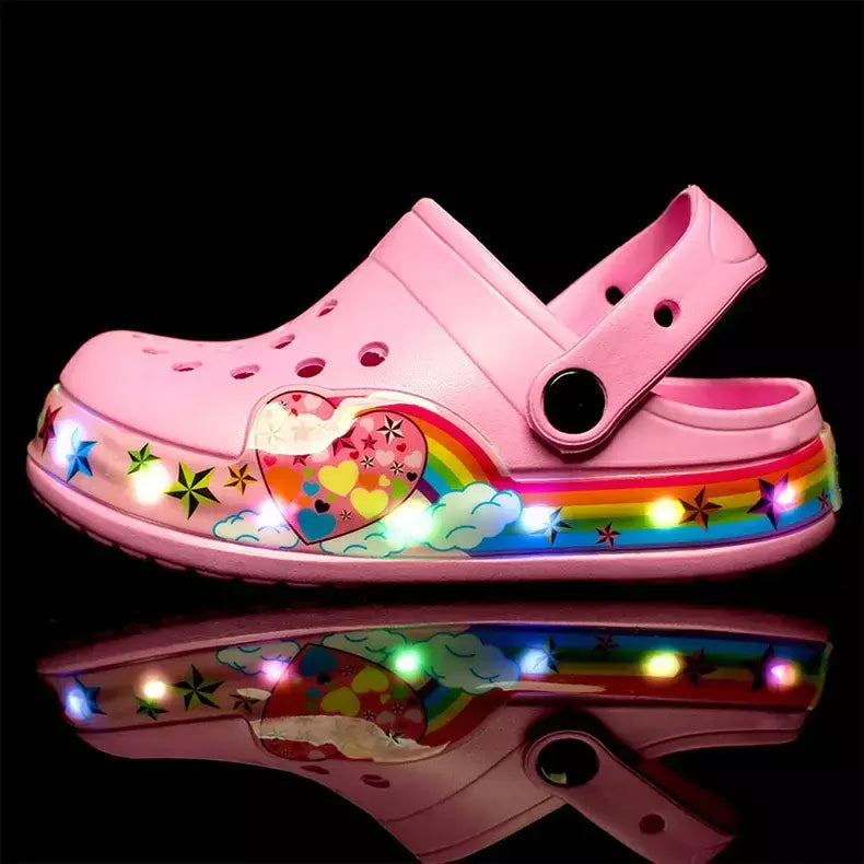 Verão crianças buraco sandálias led iluminado piscando sapatos de luz meninos meninas sandálias de praia crianças respirável moda tênis