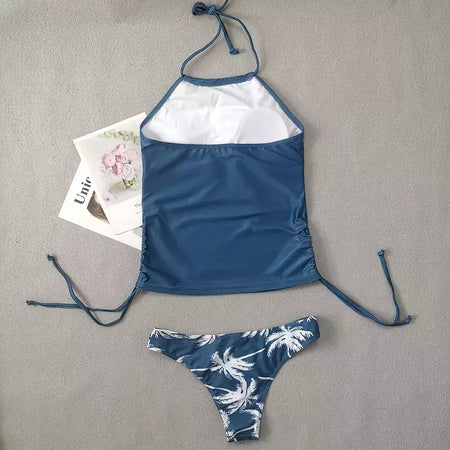 Conjunto de tankini amarrado monocromático feminino, maiô halter, maiô sexy, maiô de praia sem costas, biquíni verão, 2024