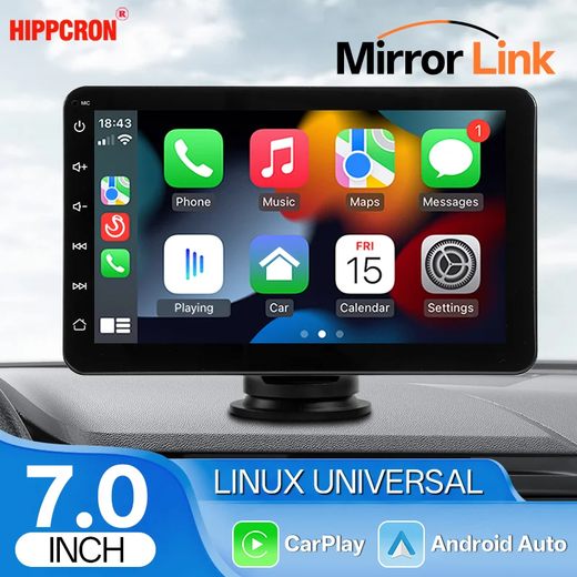Hippcron 7 polegada rádio do carro reprodutor de vídeo multimídia portátil estéreo sem fio carplay android auto para universal 12-24v autoradio