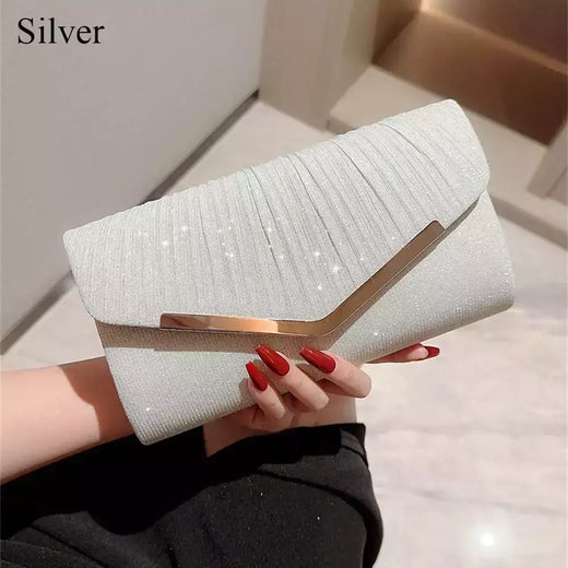 Bolsa de noite prateada dourada para mulheres, moda elegante, embreagem de banquete, bolsa de ombro feminina, festa de casamento