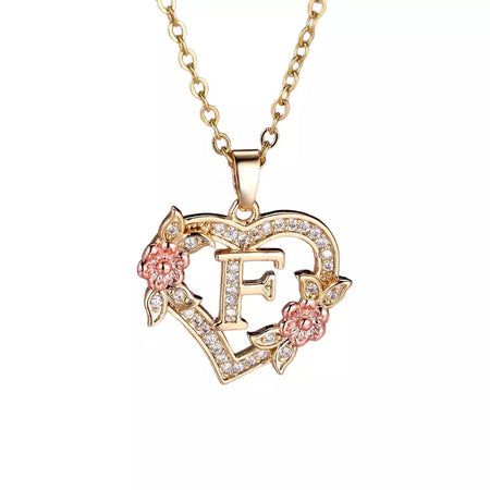 Venda quente oco amor flor 26 letras em inglês pingente de diamante senhora colar pingente personalizado moda clavícula corrente