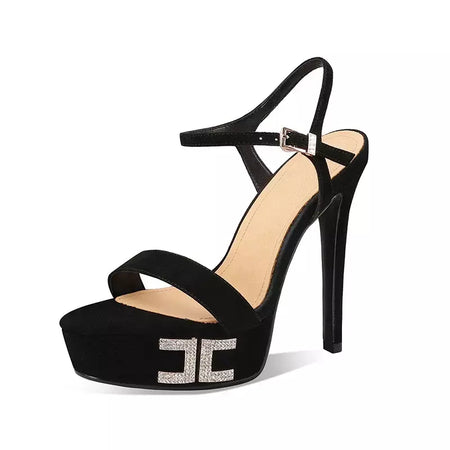 Arden furtado verão rosa ovelha camurça plataforma cristal banquete sapatos dedo do pé redondo super salto alto palavra-cingulate sandálias tamanho grande