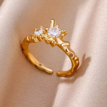 Anéis geométricos de zircônia de aço inoxidável para mulheres luxo mau olhado cor dourada ajustável na moda casamento estética jewerly presente