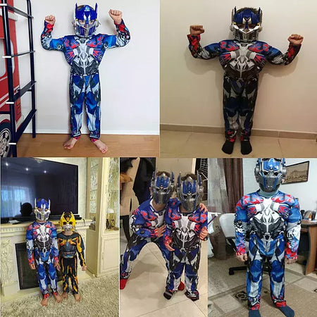 Crianças super-herói role play traje filme personagem transformador robô fantasia muscular traje meninos meninas máscara de halloween macacão